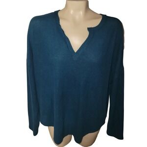 FIFTY STREET Teal V Notch Long Sleeve Sweater Top L officecore  feminine momcore